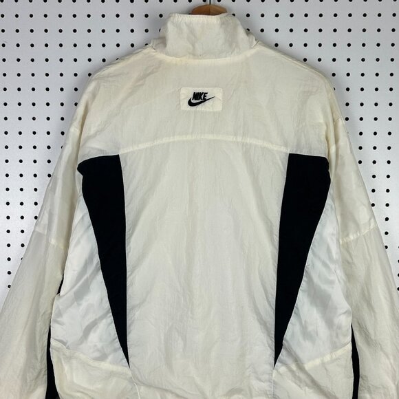 Vtg‎ 90s Nike Windbreaker Jacket Large Off White Black Striped Color Block READ - Picture 5 of 9